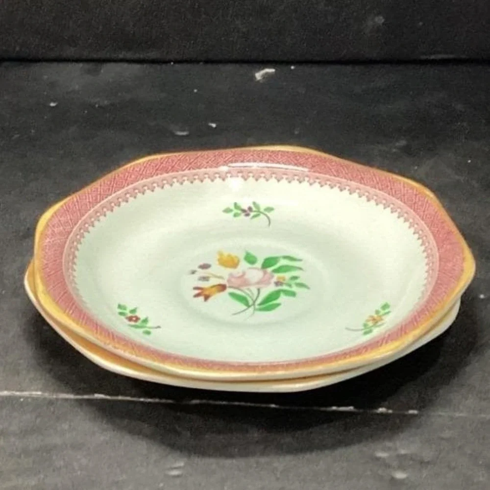 Adams Calyx Ware Lowestoft Dessert Plates, Set of 2 Hand-Painted Fruit Tableware